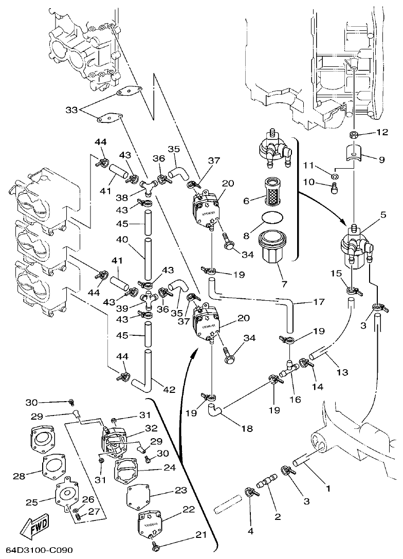 Yamaha 150FETO, 175DETO, L150FETO FUEL 1 parts diagram