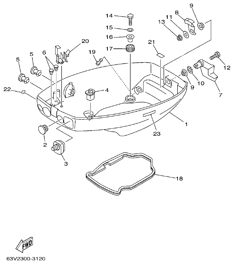 Yamaha 9F, 5A, 15F BOTTOM COWLING parts diagram