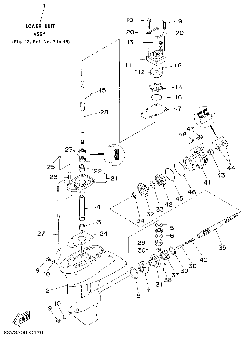 Yamaha 9F, 5A, 15F LOWER CASING & DRIVE 1 parts diagram