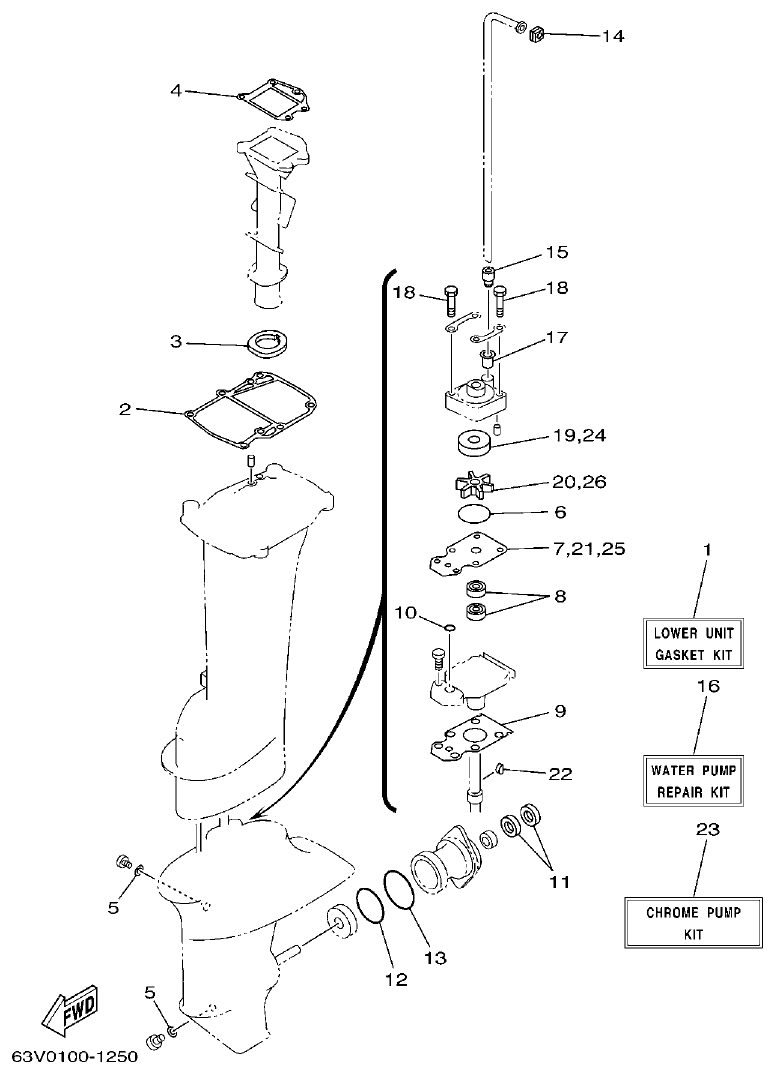 Yamaha 9F, 5A, 15F REPAIR KIT 2 parts diagram