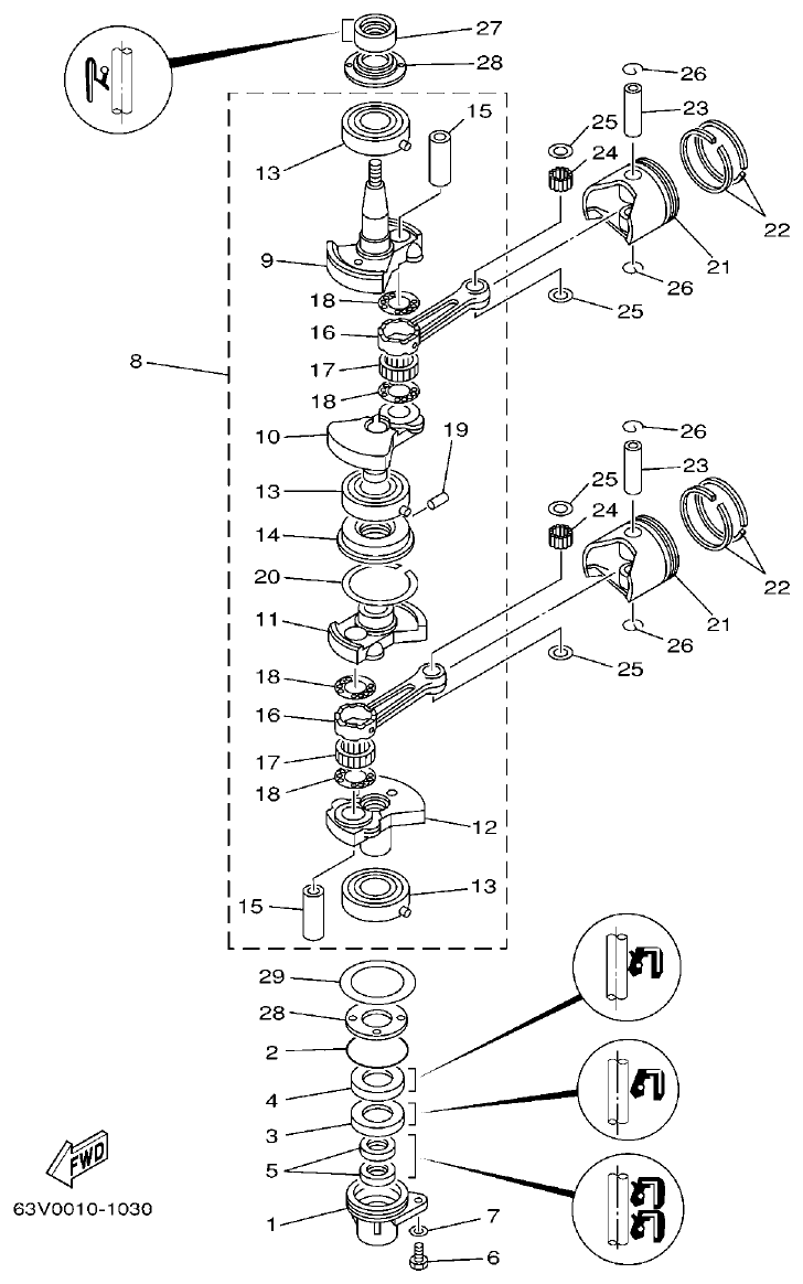 Yamaha 9F, 5A, 15F CRANKSHAFT & PISTON parts diagram