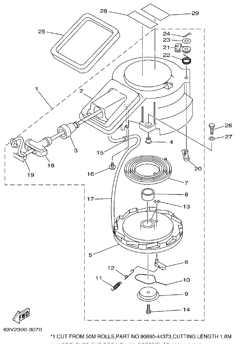 Yamaha 9F, 5A, 15F STARTER parts diagram