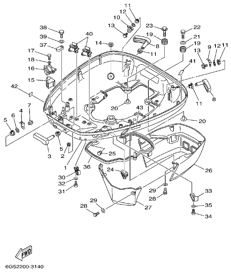 Yamaha 150AET, 175AET, 200AET, L150AET, L200AET BOTTOM COWLING parts diagram
