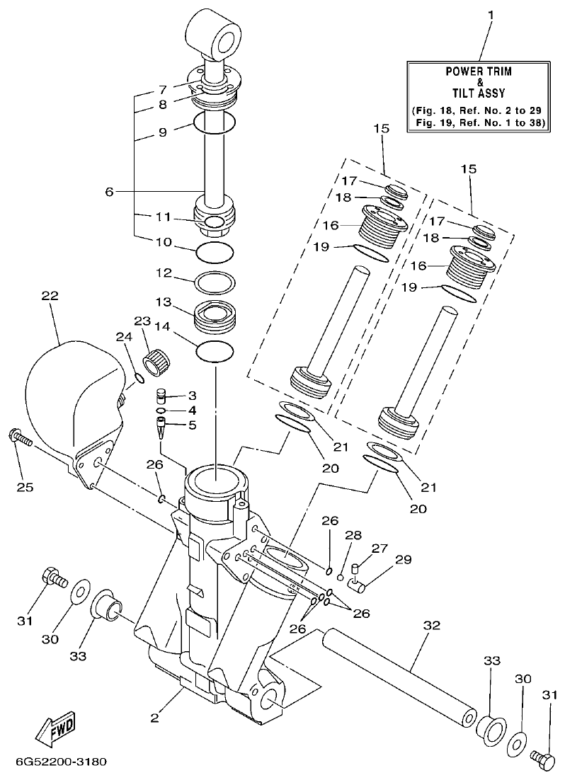Yamaha 150AET, 175AET, 200AET, L150AET, L200AET POWER TRIM & TILT ASSY 1 parts diagram