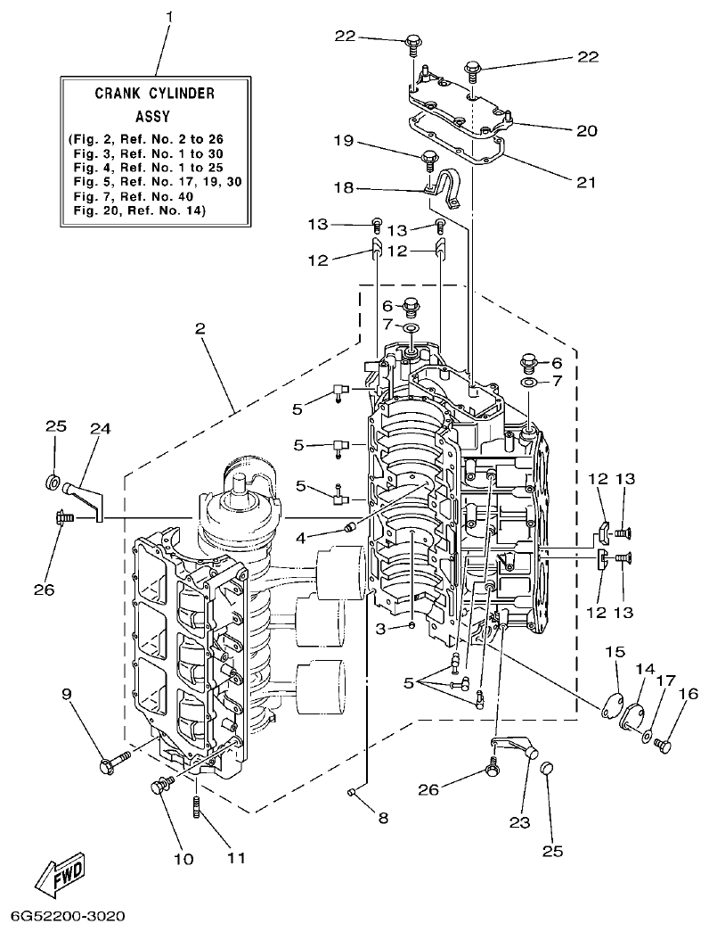 Yamaha 150AET, 175AET, 200AET, L150AET, L200AET CYLINDER & CRANKCASE 1 parts diagram