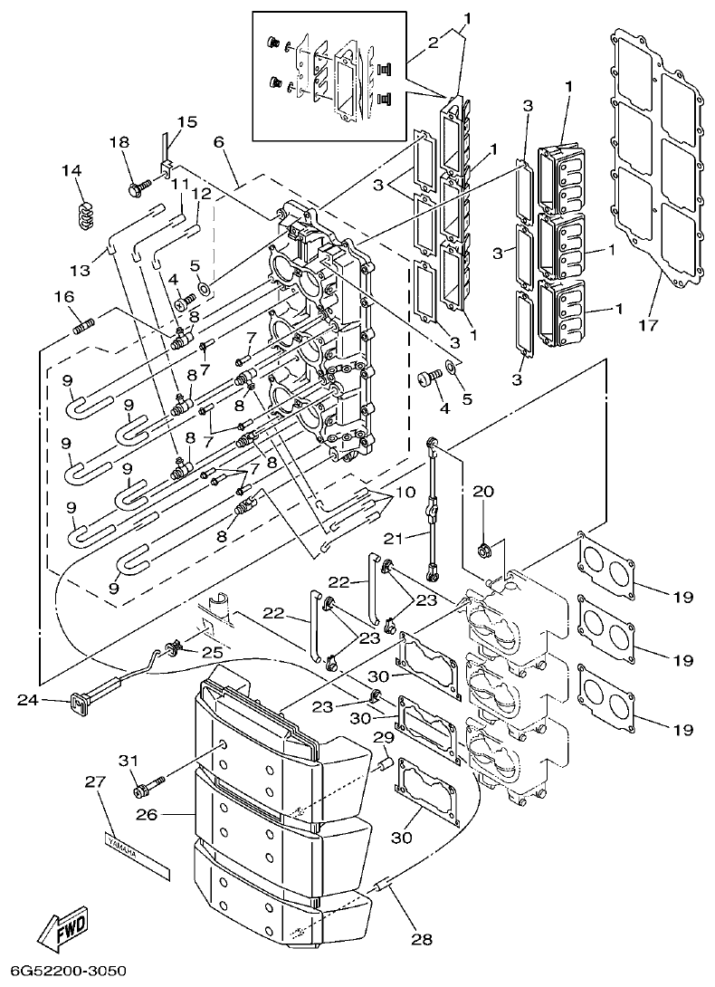 Yamaha 150AET, 175AET, 200AET, L150AET, L200AET INTAKE parts diagram