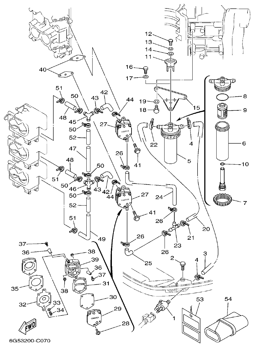 Yamaha 150AET, 175AET, 200AET, L150AET, L200AET FUEL 1 parts diagram