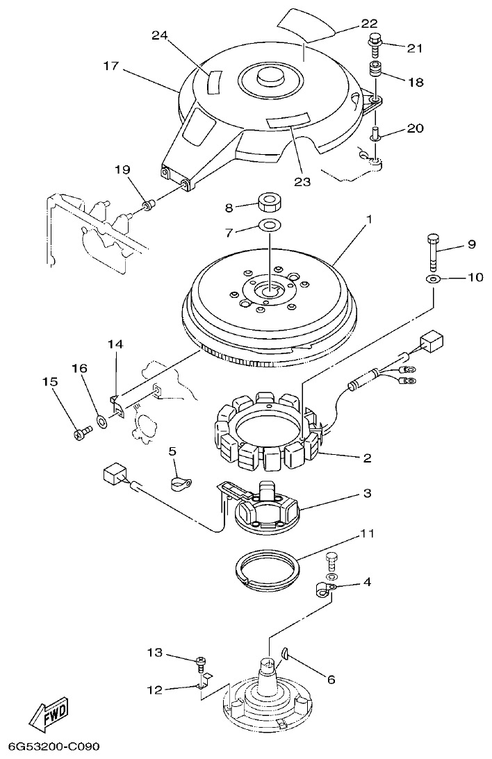 Yamaha 150AET, 175AET, 200AET, L150AET, L200AET GENERATOR parts diagram