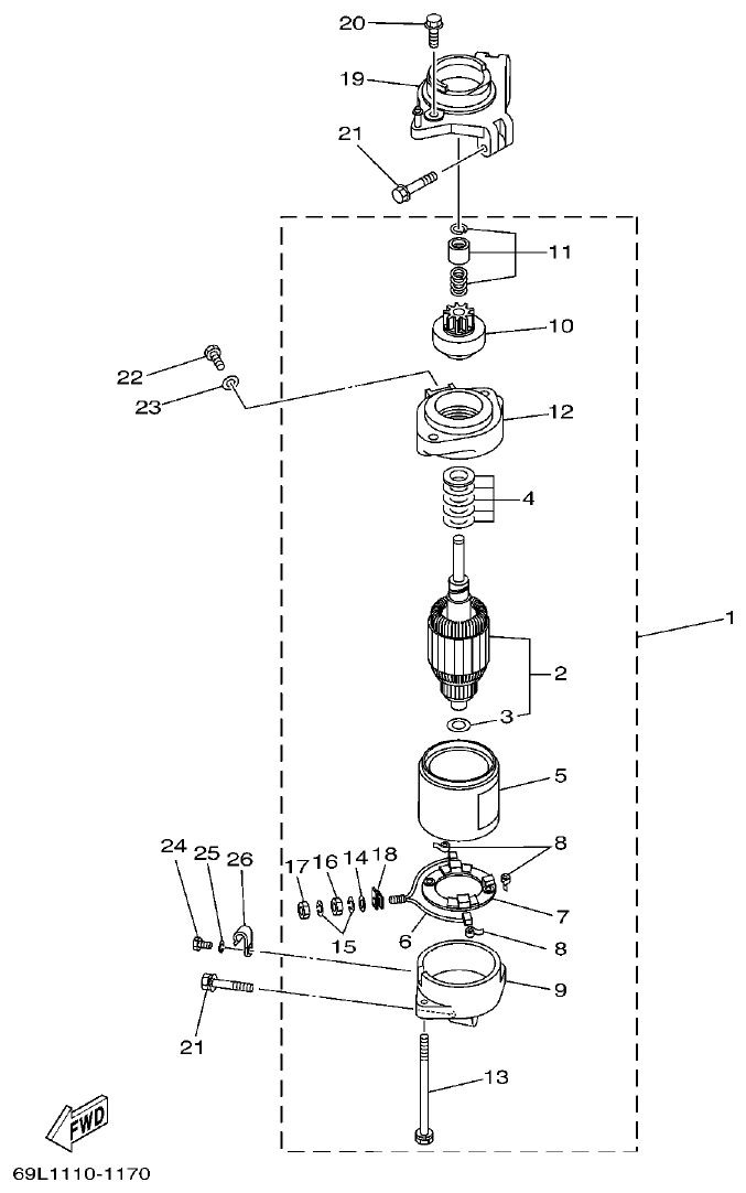 Yamaha L250BETO STARTING MOTOR parts diagram