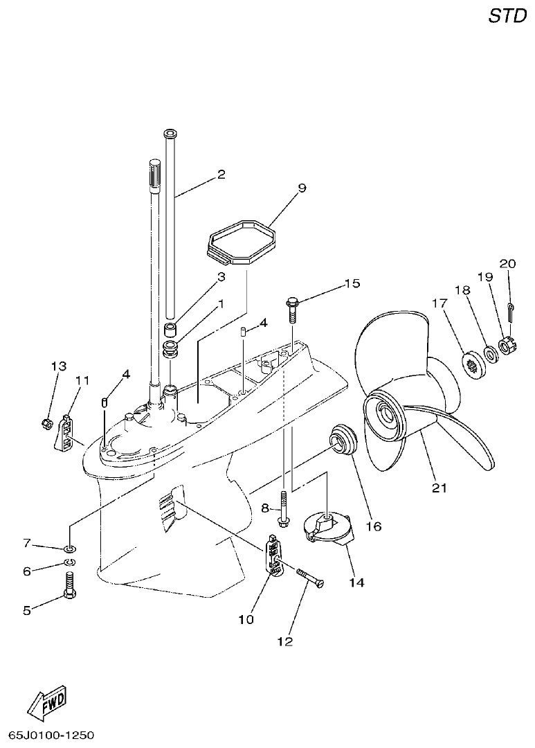 Yamaha L250BETO LOWER CASING. DRIVE 2 parts diagram