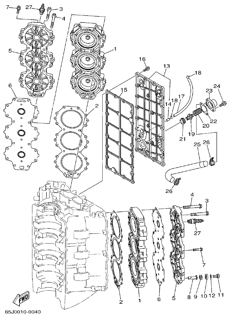 Yamaha L250BETO CYLINDER. CRANKCASE 2 parts diagram