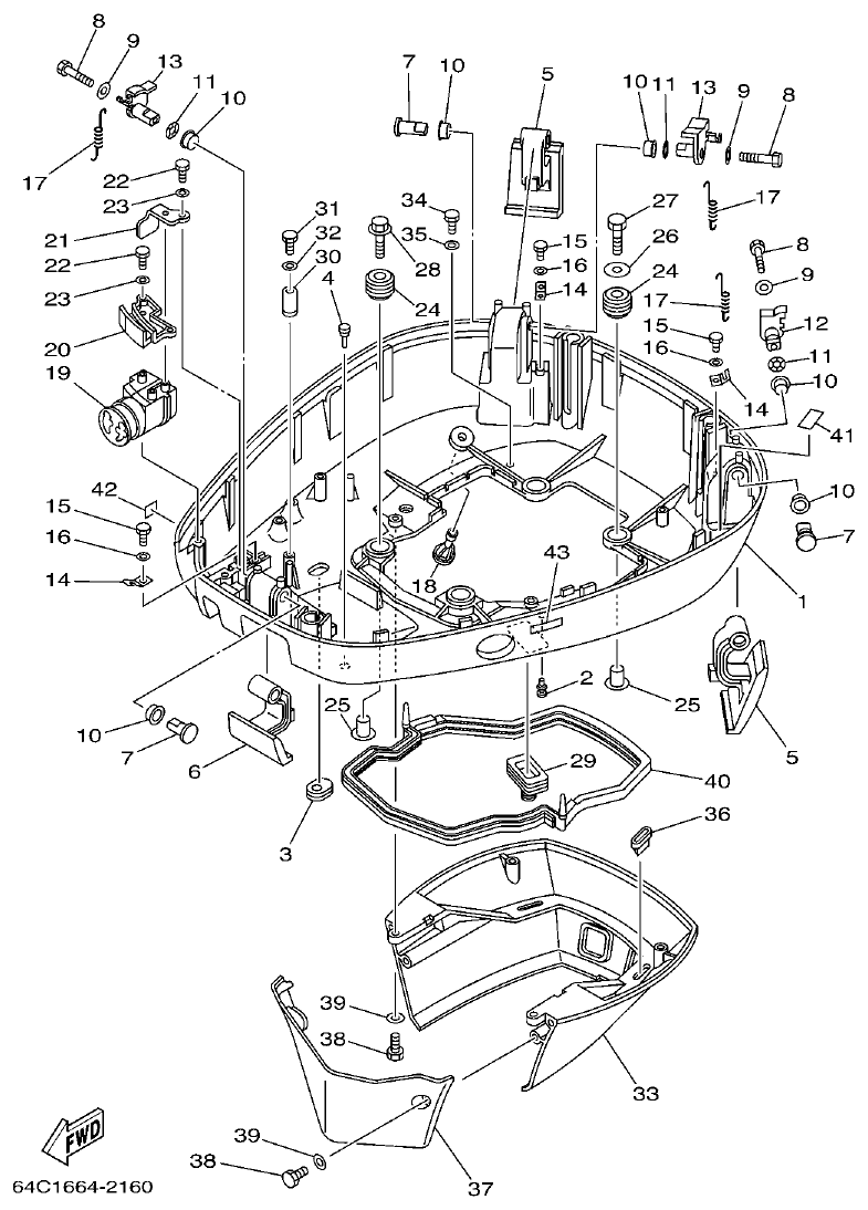 Yamaha 150FETO, 200FETO, L150FETO, L200FETO BOTTOM COWLING parts diagram