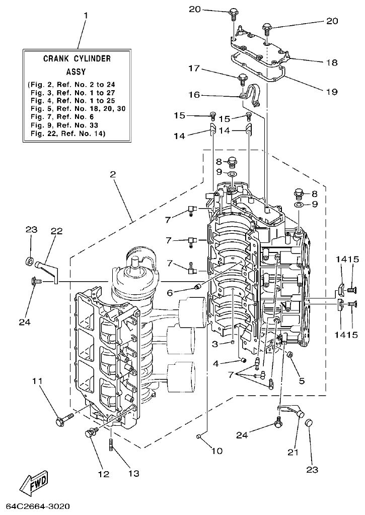 Yamaha 150FETO, 200FETO, L150FETO, L200FETO CYLINDER & CRANKCASE 1 parts diagram