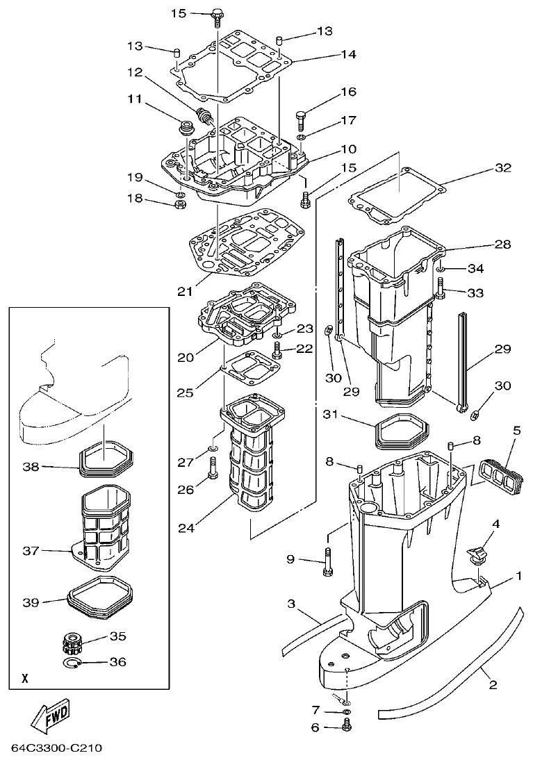 Yamaha 150FETO, 200FETO, L150FETO, L200FETO UPPER CASING parts diagram