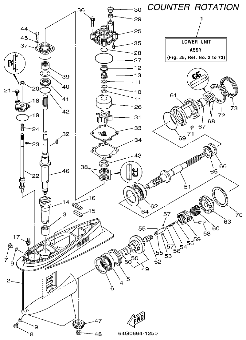 Yamaha 150FETO, 200FETO, L150FETO, L200FETO LOWER CASING & DRIVE 3 parts diagram