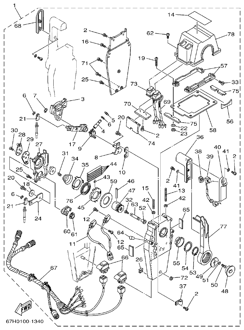 Yamaha 150FETO, 200FETO, L150FETO, L200FETO REMOTE CONTROL ASSY 2 parts diagram