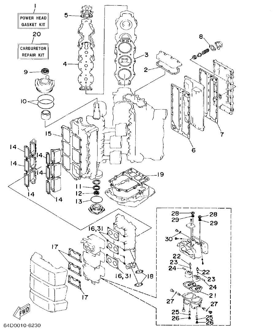 Yamaha 150FETO, 200FETO, L150FETO, L200FETO REPAIR KIT 1 parts diagram