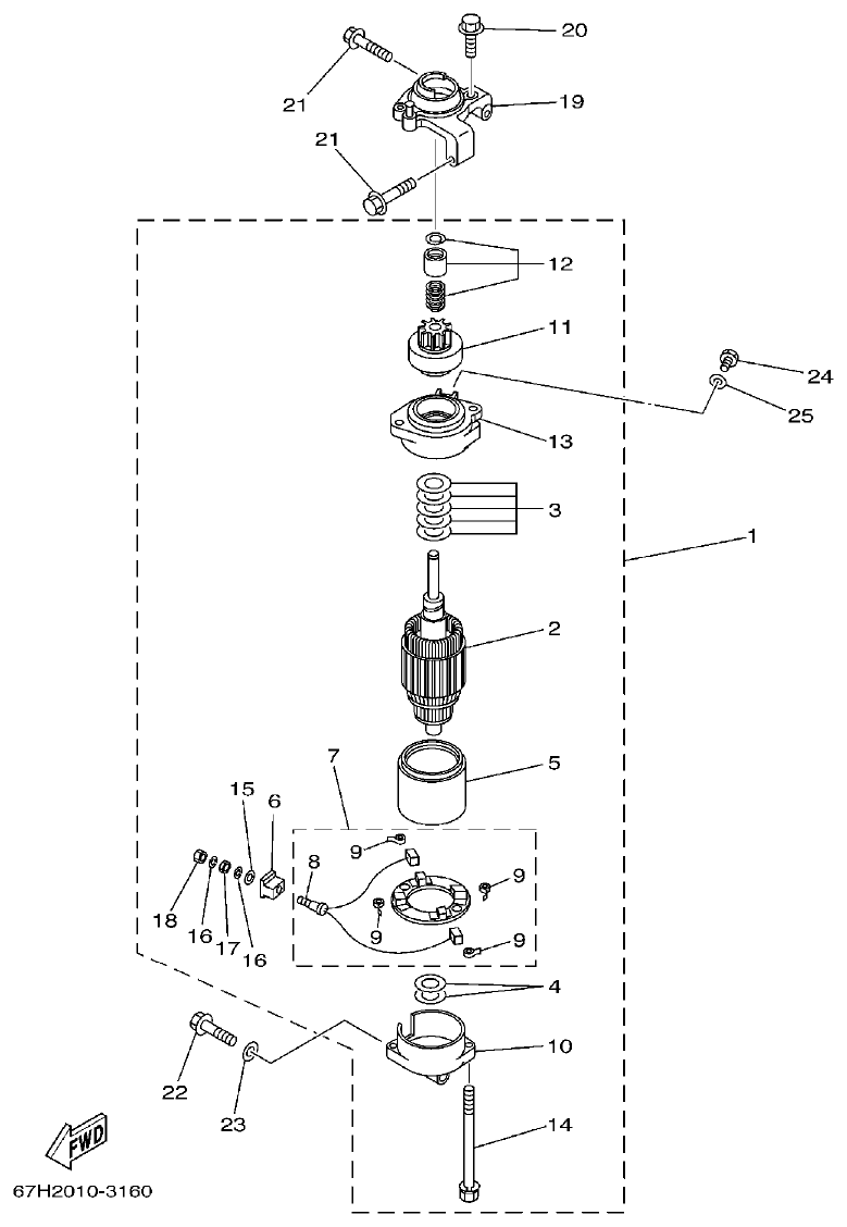 Yamaha L150J STARTING MOTOR parts diagram