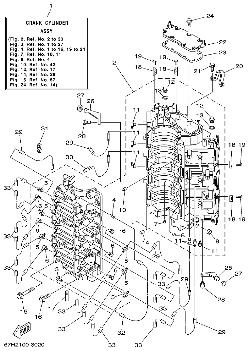 Yamaha L150J CYLINDER. CRANKCASE 1 parts diagram