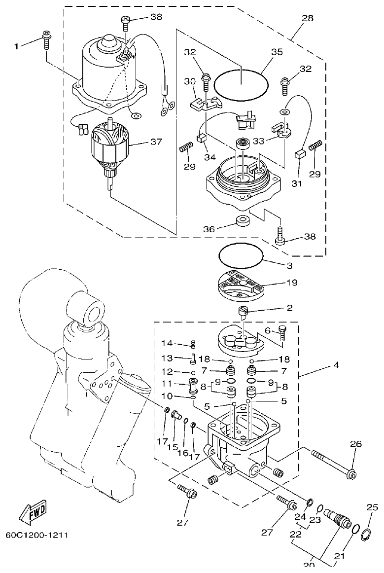 Yamaha L150J POWER TRIM & TILT ASSY 2 parts diagram