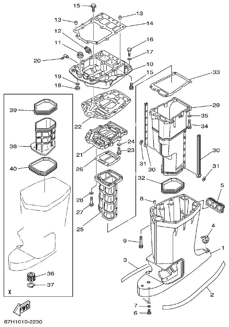 Yamaha L150J UPPER CASING parts diagram