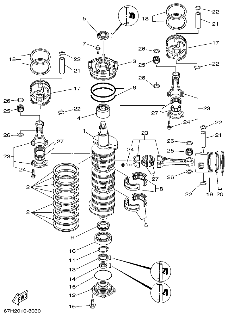 Yamaha L150J CRANKSHAFT. PISTON parts diagram