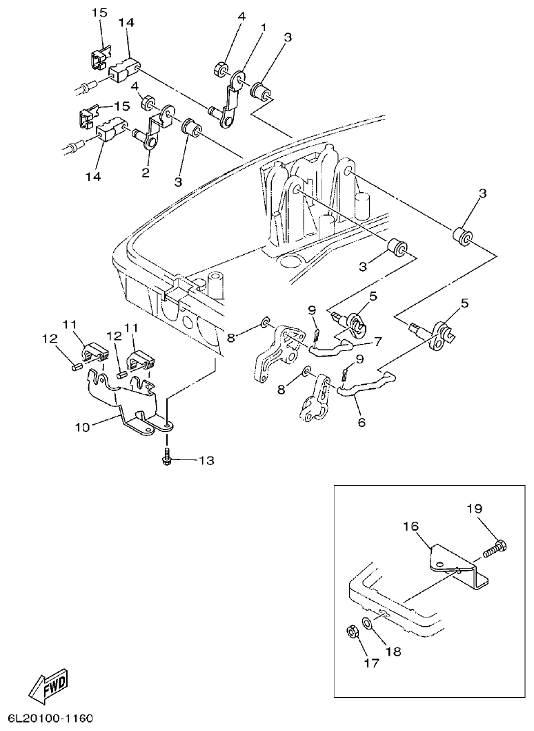 Yamaha 20D, 25N CONTROL 2 parts diagram