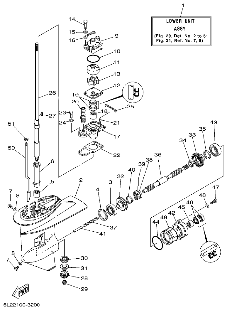 Yamaha 20D, 25N LOWER CASING. DRIVE 1 parts diagram