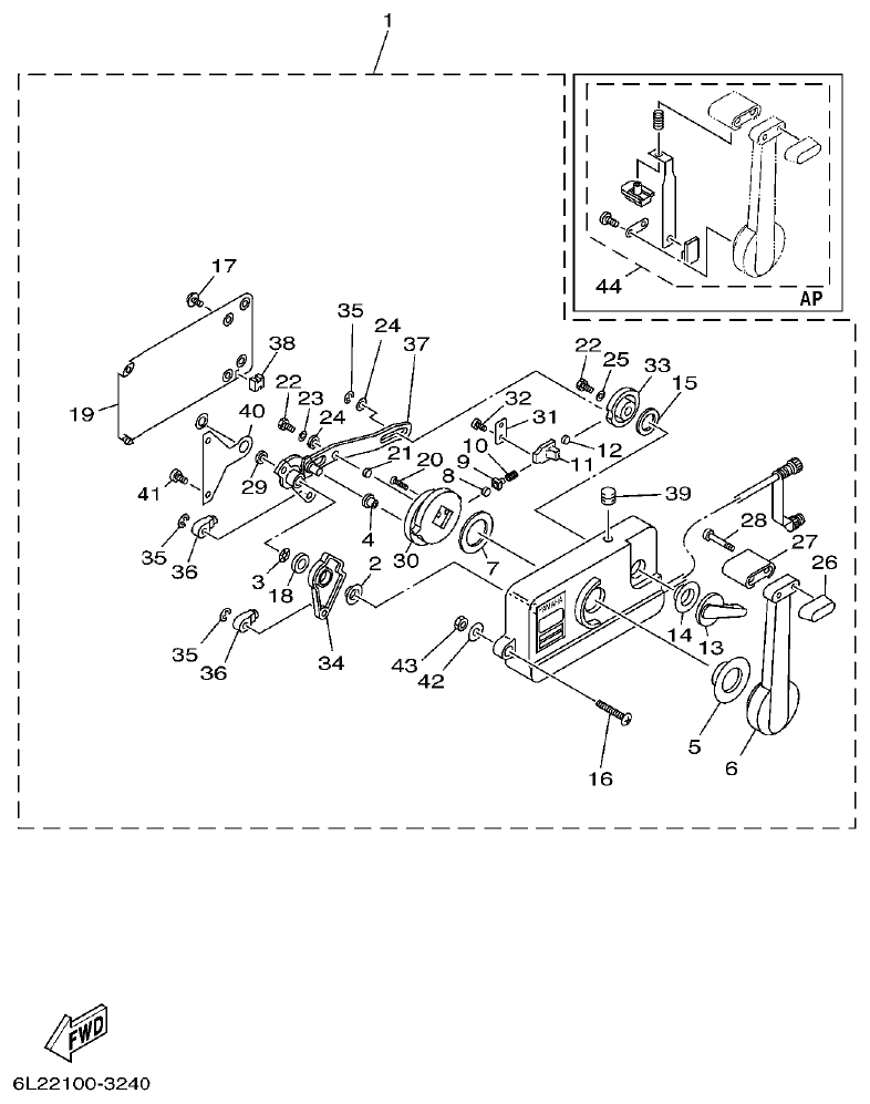 Yamaha 20D, 25N REMOTE CONTROL ASSY parts diagram