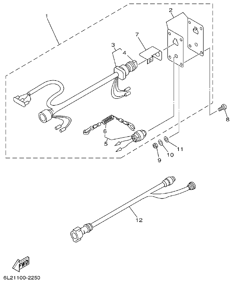 Yamaha 20D, 25N SWITCH. PANEL parts diagram