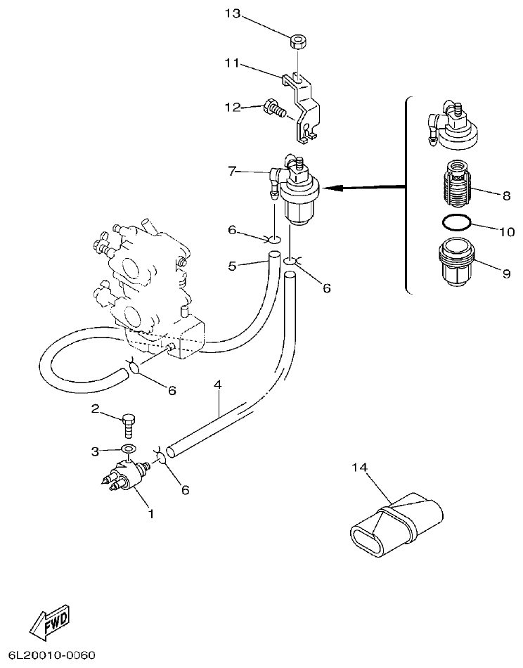 Yamaha 20D, 25N FUEL 1 parts diagram