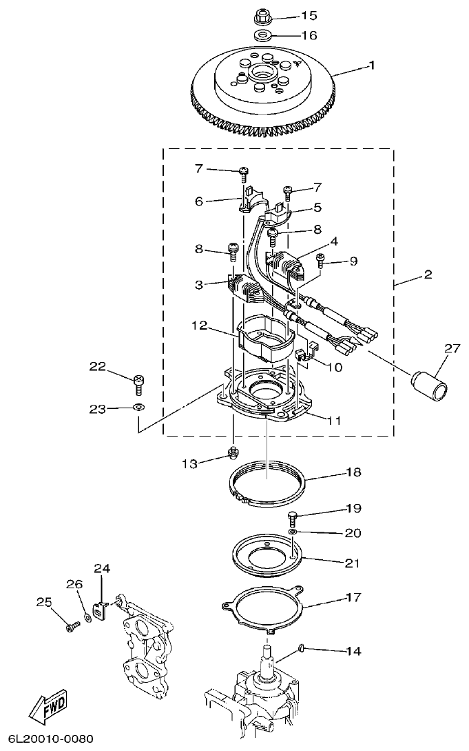 Yamaha 20D, 25N GENERATOR parts diagram