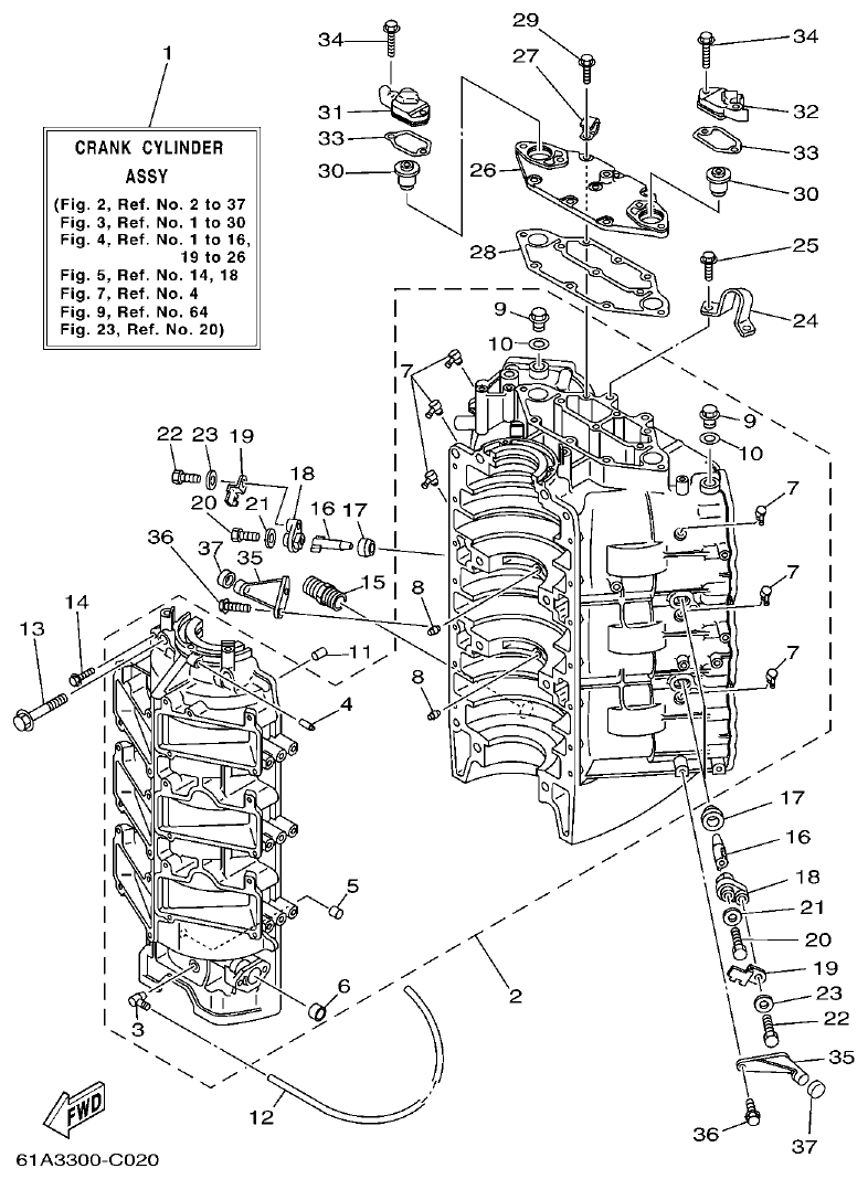 Yamaha 225CETO, L225CETO CYLINDER & CRANKCASE 1 parts diagram
