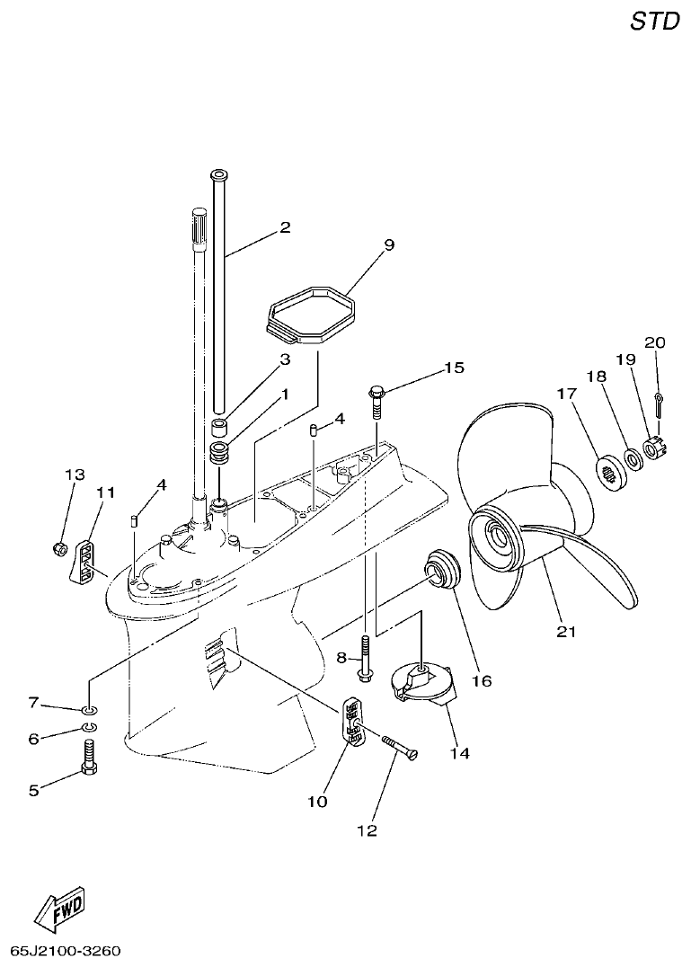 Yamaha 225CETO, L225CETO LOWER CASING & DRIVE 2 parts diagram