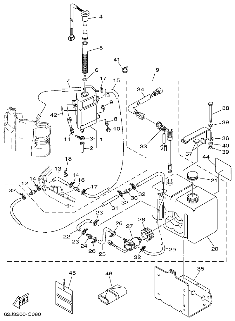 Yamaha 225CETO, L225CETO OIL TANK parts diagram