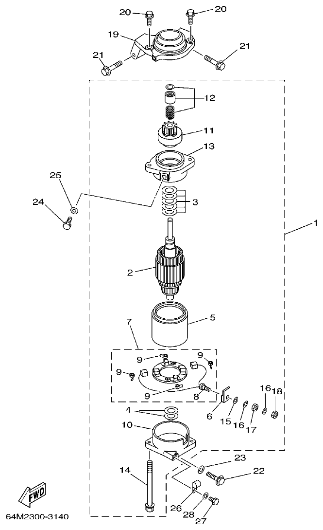 Yamaha 225DETO STARTING MOTOR parts diagram