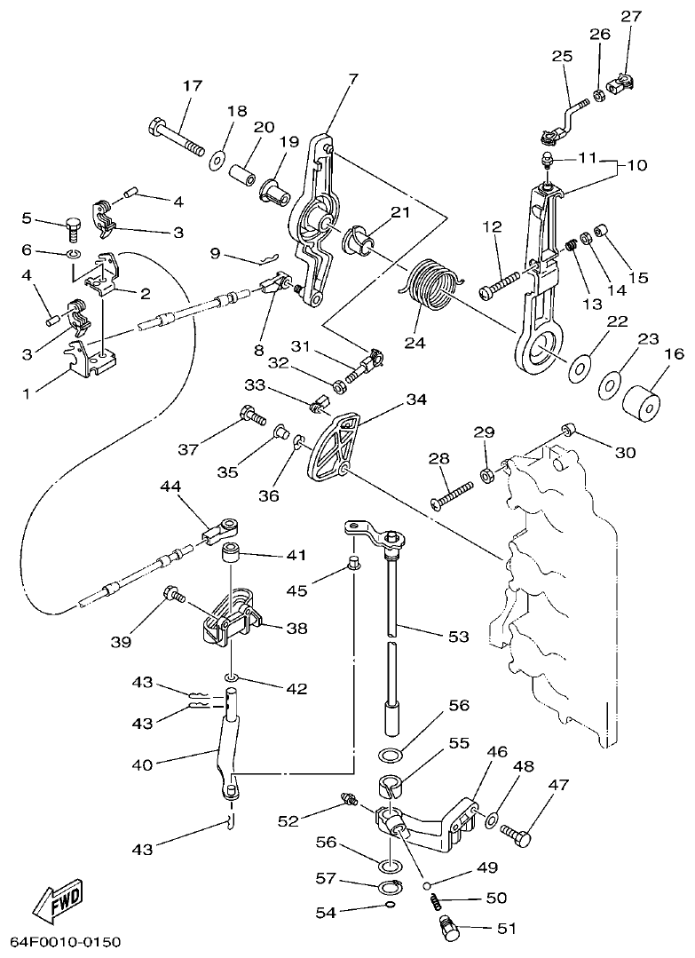 Yamaha 225DETO CONTROL parts diagram