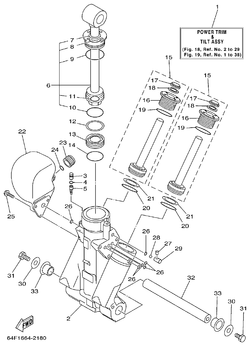 Yamaha 225DETO POWER TRIM & TILT ASSY 1 parts diagram