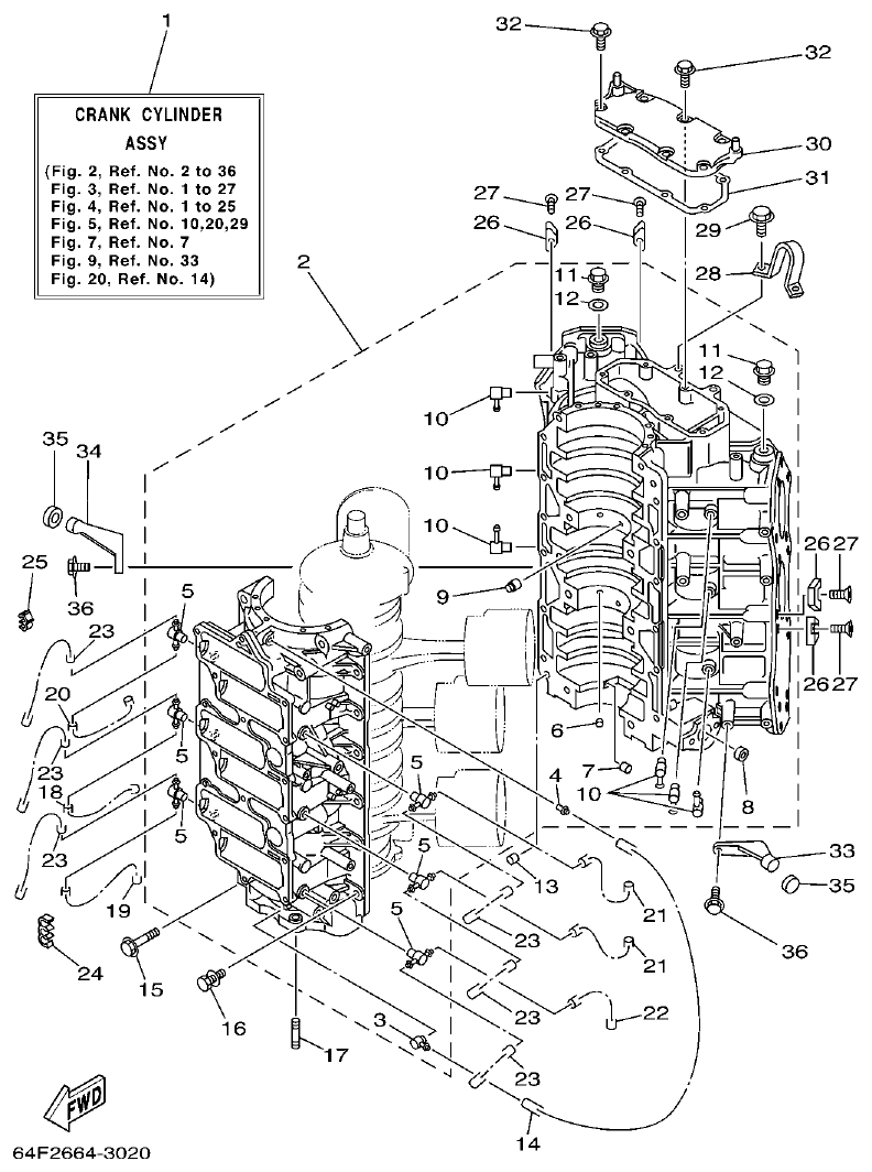 Yamaha 225DETO CYLINDER & CRANKCASE 1 parts diagram