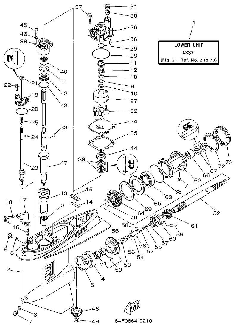 Yamaha 225DETO LOWER CASING & DRIVE 1 parts diagram