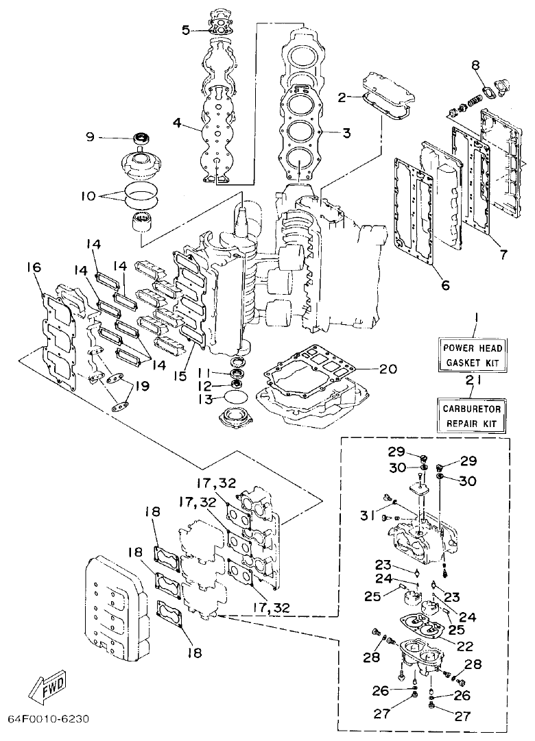 Yamaha 225DETO REPAIR KIT 1 parts diagram