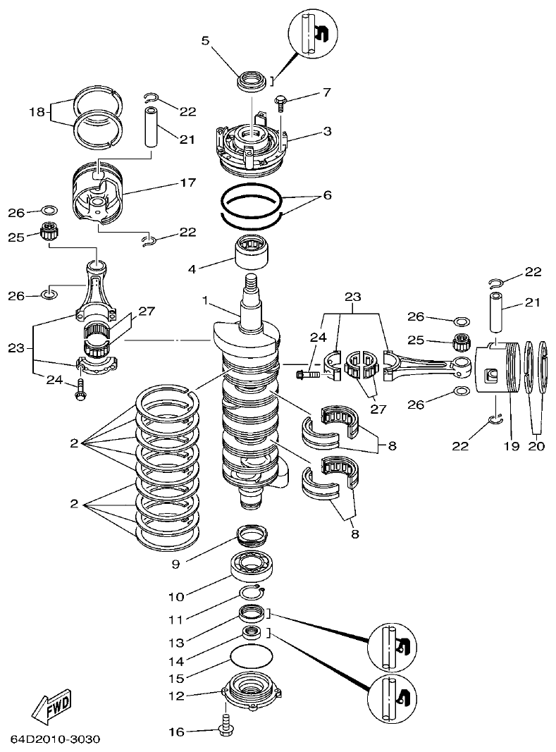 Yamaha 225DETO CRANKSHAFT & PISTON parts diagram