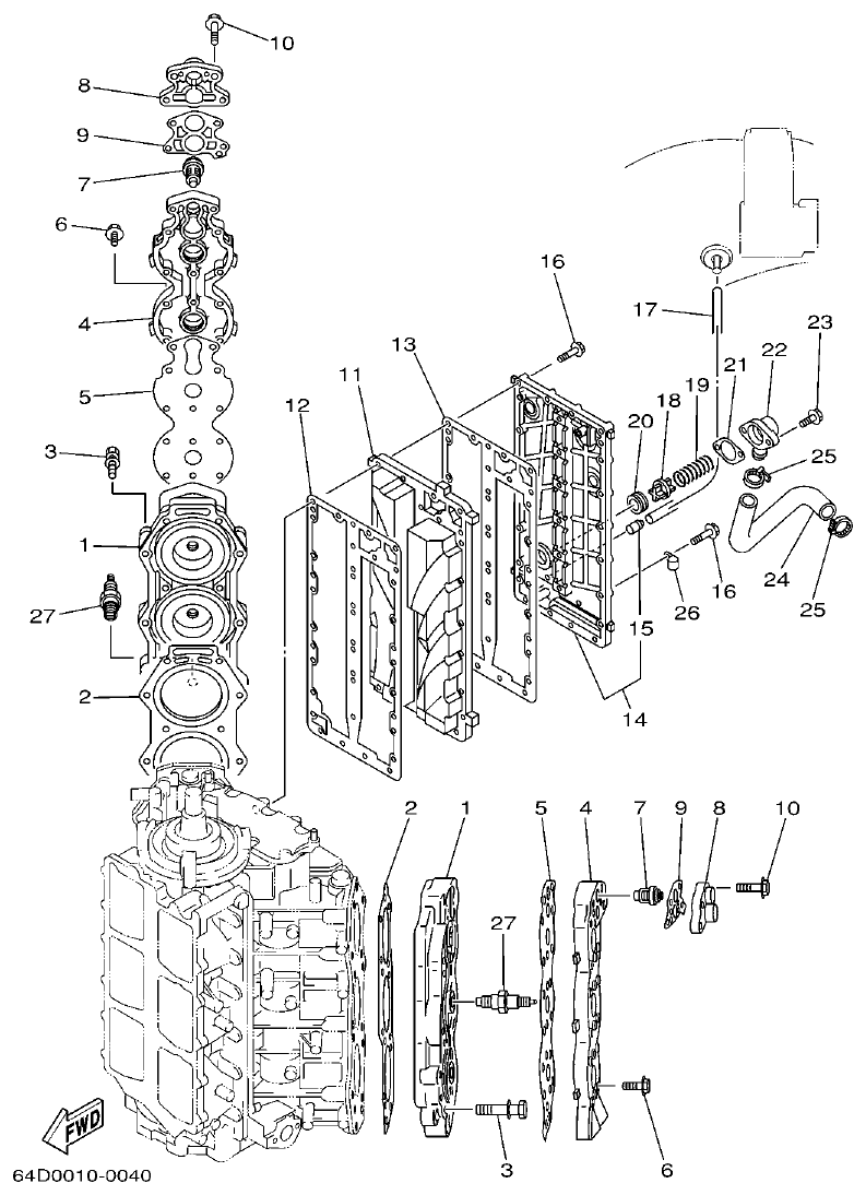 Yamaha 225DETO CYLINDER & CRANKCASE 2 parts diagram