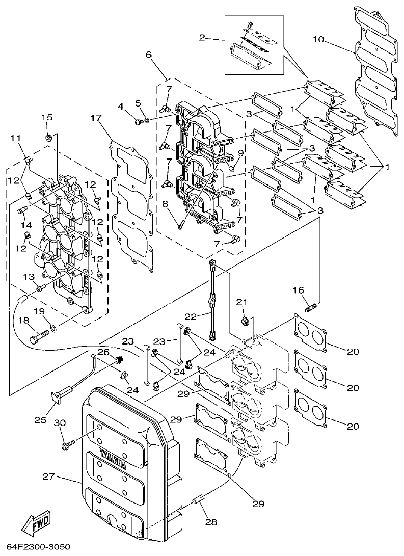 Yamaha 225DETO INTAKE parts diagram