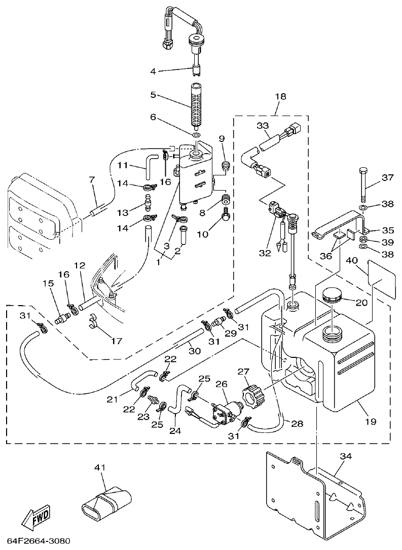 Yamaha 225DETO OIL TANK parts diagram
