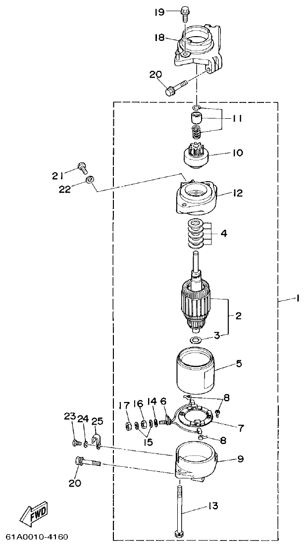 Yamaha L225FETO STARTING MOTOR parts diagram