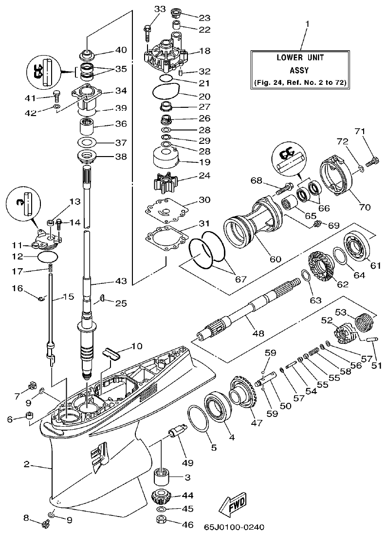 Yamaha L225FETO LOWER CASING. DRIVE 1 parts diagram