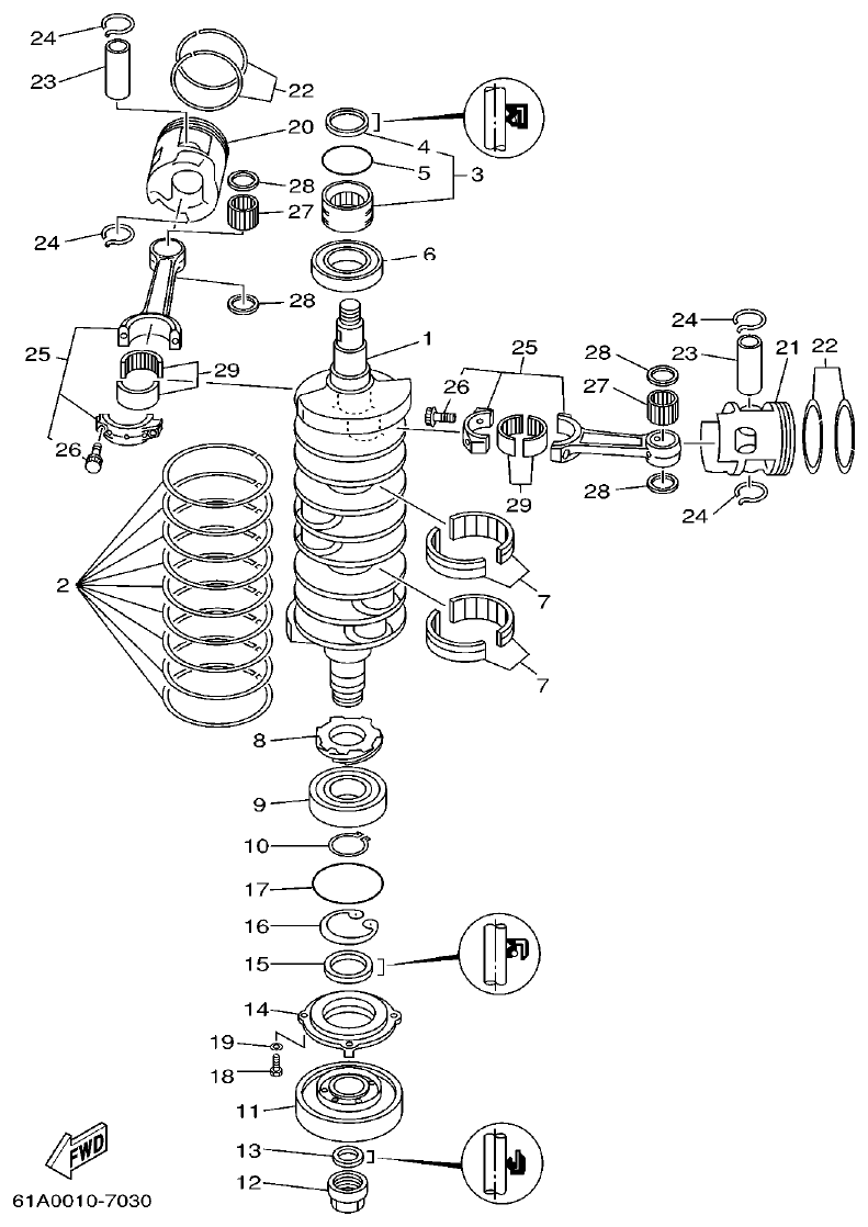 Yamaha L225FETO CRANKSHAFT. PISTON parts diagram