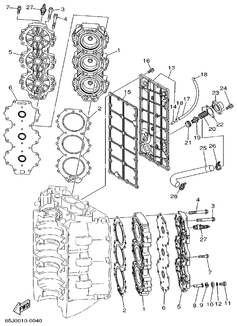 Yamaha L225FETO CYLINDER. CRANKCASE 2 parts diagram