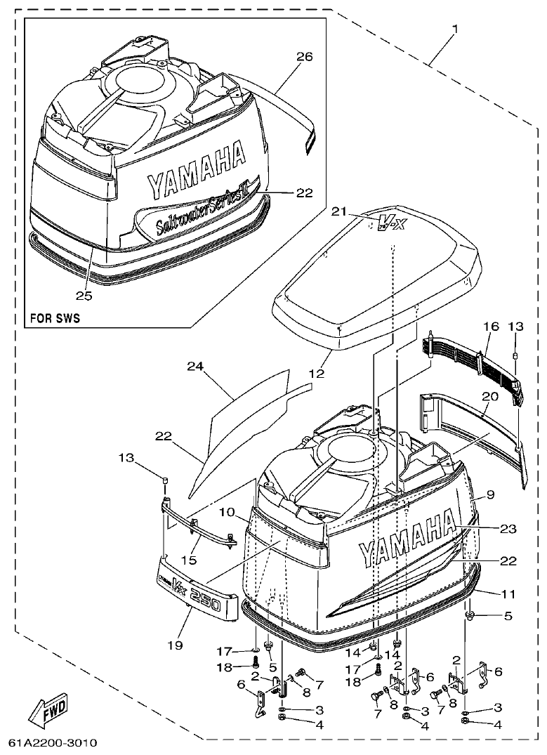 Yamaha 250A, L250A TOP COWLING parts diagram